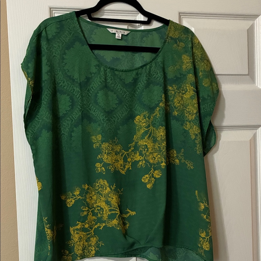 CAbi Green and Yellow Patterned Blouse